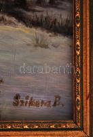 Szikora jelzéssel: Téli utca részlet. Olaj, farost, keretben (a keret apró hibákkal), 30×40 cm