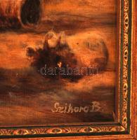 Szikora jelzéssel: Melegedők. Olaj, farost, keretben, 30×40 cm