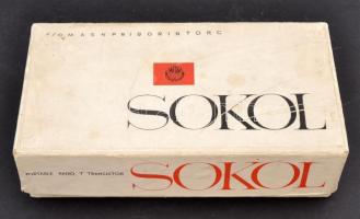 Retró Sokol 403 rádió, eredeti dobozában, működik, 10×19 cm