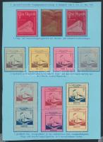 1933 13 db bélyegkiállítási levélzáró mozdony és ballon ábrával, kartonra ragasztva