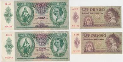 1936. 10P (2x), egyik nyomdai papírránccal + 1939. 5P (2x), one with typographical crease T:I,I-