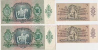 1936. 10P (2x), egyik nyomdai papírránccal + 1939. 5P (2x), one with typographical crease T:I,I-