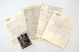 cca 1938 a Péterffy család történetére vonatkozó gépelt levelek, iratmásolatok, címerrajz másolata, köztük fejléces levéllel (Péterffy Ervin ügyvéd, Pozsony), összesen 5 db