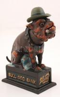 Pénznyelő szivarozó ole-puffer bulldog, festett vas, újszerű állapotban, m:20 cm/ Foundry iron cast english ole puffer cigar bulldog advertising mechanical bank