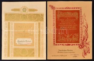 cca 1953 2 db nagyméretű, díszes szocialista emléklap felajánlás teljesítéséért