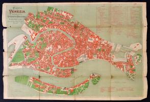 Pianta di Venezia edizione della Litografia Veneziana, 73x53 cm. Maps of Venice. Velence térkép. Állapot: Megviselt. A térkép szélei és hajtásai szakadozottak.
