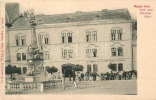 Mosonmagyaróvár, Magyaróvár; Fekete Sas Szálló, Nepomuki Szent János emlékoszlop / Hotel zum schwarzen Adler. Photo V, Schubert