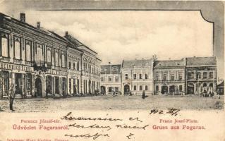 Fogaras, Fagaras; Ferenc József tér, Schul Heinrich üzlete, kiadja Szinberger Manó / square, shop (Rb)