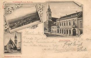 1899 Beszterce, Bistritz; Sahling szálloda, Evangélikus templom / church, hotel, floral