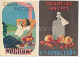 A gyümölcs, C-vitamin táblázat a hátoldalon / fruit, health propaganda, C-vitamin table on the backside, advertisement - 7 db régi képeslap / 7 old postcards