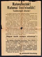 1918 Felhívás a magyar tisztek országos szövetségének megalakítására, nagyméretű plakát szakadásokkal, 62x48 cm
