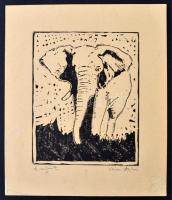 Váczi András(1967-): Elefánt. Linó, papír, jelzett, 19x15 cm