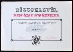 1971 "Vadászati Világkiállítás Budapest 1971" kitöltetlen díszoklevél