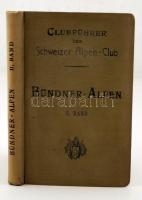 Clubführer durch die Graubündner-Alpen. Hrsg.: Central-Comité des Schweizer Alpen-Club. 2. köt.: Bündner Oberland und Rheinwaldgebiet. Zürich, 1918, F. Schuler Buchhandlung. Átnézeti térképekkel. Kopott vászonkötésben, egyébként jó állapotban.
