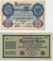 Német Birodalom 1914. 20M + Weimari Köztársaság 1920. 100M + 1922. 1000M + 50.000M T:I,III
German E...