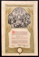 1909 Bp., Az Országos Magyar Gazdasági Egyesület nagyméretű díszes litho oklevele, rajta Gróf Károlyi Mihály aláírásával