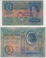 1866. 1G + 1912. 100K + 1913. 20K + 1917. 2K (3x), a korona bankjegyek felülbélyegzésekkel T:IV,III,...