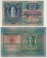 1866. 1G + 1912. 100K + 1913. 20K + 1917. 2K (3x), a korona bankjegyek felülbélyegzésekkel T:IV,III,...