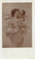 Erotic nude art postcard, artist signed