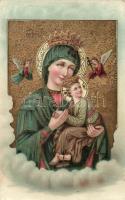 Virgin Mary with Jesus, golden decoration Emb. litho (EK)