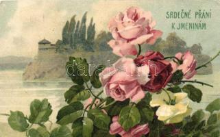 Greeting card, flowers, litho (EK)