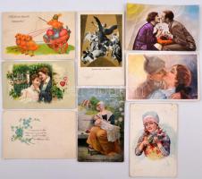 154 db háború előtti üdvözlő és motívum lap, érdekes, színes anyag
