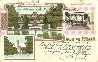 Potsdam, Schloss Sanssouci, Mausoleum Kaiser Friedrich, Friedenskirche / church, castle, mausoleum, Art Nouveau litho (b)