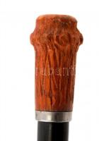 Hosszú szipka, faragott fa végződéssel, h: 26,5 cm