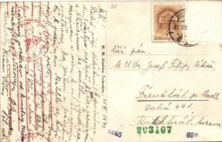 Takcsány, látkép, Hősök sírja, Kastély, Fűrésztelep, a hátoldalon német Harmadik Birodalom cenzúra p...