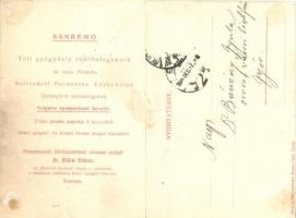 Sanremo, San Remo; seaside, railway tracks with train, unfolded folding card, sanatorium advertismen...