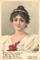 8 db RÉGI motívum képeslap, hölgyek, litho képeslapok, vegyes minőség / 8 old motive postcards, ladies, litho, mixed quality