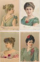 5 db RÉGI motívum képeslap, női portrék, gyöngy díszítéssel, vegyes minőség / 5 old motive postcards, Lady portraits with pearl decoration, litho, mixed quality