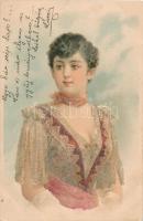 5 db RÉGI motívum képeslap, női portrék, gyöngy díszítéssel, vegyes minőség / 5 old motive postcards...