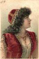 13 db RÉGI motívum képeslap, hölgyek portréi, két másodpéldánnyal, vegyes minőség / 13 old motive postcards, Lady portraits with 2 duplicates, litho, mixed quality