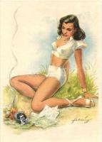 13 db MODERN, megíratlan motívum képeslap, 'Pin-up hölgy' témájú lapok, vegyes minőség / 1...