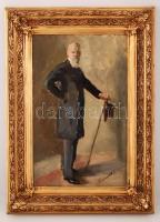 Kunwald Cézár (1870-1947): Úriember. Olaj, karton, jelzett, antik keretben, 40×25 cm