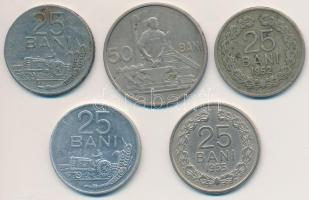 Románia 1952. 25b Cu-Ni + 1955. 25b Cu-Ni + 50b Cu-Ni + 1966. 25b Ni borítású acél + 1982. 25b Al T:2,2- Romania 1952. 25 Bani Cu-Ni + 1955. 25 Bani Cu-Ni + 50 Bani Cu-Ni + 1966. 25 Bani Ni clad steel + 1982. 25 Bani Al C:XF,VF