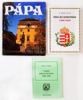 3 db pápával kapcsolatos könyv-Fejes Sándor: A pápai öntészet története 1940-1985; H.Szabó Lajos: Pápa és környéke 1848-1849; Nádasdi János(szerk.): Pápa. Kötetenként változó kötésben(papír és egészvászon kötés), jó állapotban.