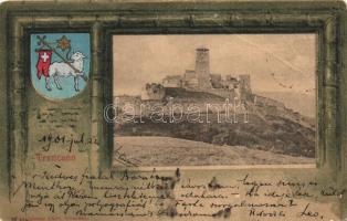 Trencsén, Trencin; vár, címer, kiadja Gansel Lipót / castle, coat of arms, litho (b)