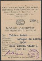 1949 Tagsági Igazolvány, Magyar-Szovjet Társaság, bélyegekkel, 10x7cm