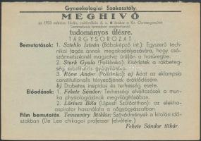 1933 Meghívó tudományos ülésre, Gynaekologiai Szakosztály, verzón gyógyszer reklám, 10x16cm