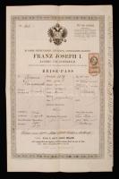 1876 Wien(Bécs), Ferenc József nevében kiállított osztrák útlevél / K.u.k. passport