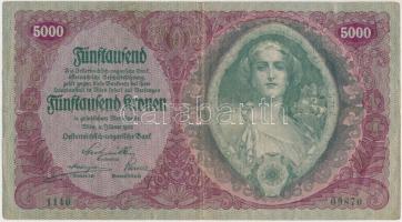 Ausztria / Osztrák-Magyar Bank 1922. 5000K T:III kis szakadások Austria / Österreichisch-Ungarische Bank 1922. 5000 Kronen C:F small tears