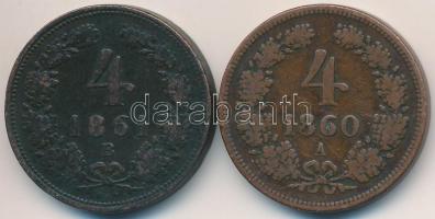 Vegyes: 1861B 4kr Cu + Ausztria 1860A 4kr Cu T:2-,3 ph.