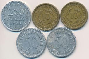 Németország / Weimari Köztársaság 1923G 200M Al + 1924A,G 10pf (2x) + 1935-1939F 50pf Al (2x) T:2,2-  Germany / Weimar Republic 1923G 200 Mark Al + 1924A,G 10pf (2x) + 1935-1939F 50pf Al (2x) C:XF,VF