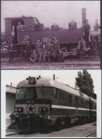 4 db vasúti szerelvényeket, mozdonyokat ábrázoló fotó, 10x15 és 13x18 cm közötti méretekben