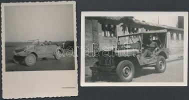 1952 2 db katonai gépkocsikról készült fotó, 9x6 cm