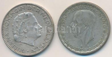 Vegyes: Hollandia 1957. 1G Ag "Julianna" + Svédország 1942. 1K Ag "V. Gusztáv" T:2,2-   Mixed: Netherlands 1957. 1 Gulden "Juliana" + Sweden 1942. 1 Krona Ag "Gustaf V" C:XF,VF