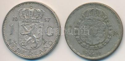 Vegyes: Hollandia 1957. 1G Ag "Julianna" + Svédország 1942. 1K Ag "V. Gusztáv" T...