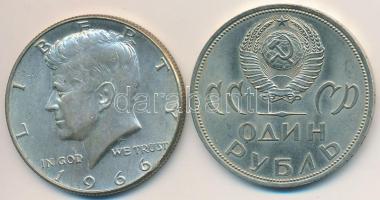 Vegyes: Amerikai Egyesült Államok 1966. 1/2$ Ag "Kennedy" + Szovjetunió 1965. 1R Cu-Ni-Zn "Második Világháború győzelmének 20. évfordulója" T:2 kis ph. Mixed: USA 1966. 1/2 Dollar Ag "Kennedy" + Soviet Union 1965. 1 Rouble Cu-Ni-Zn "20th Anniversary of World War II Victory" C:XF small edge error